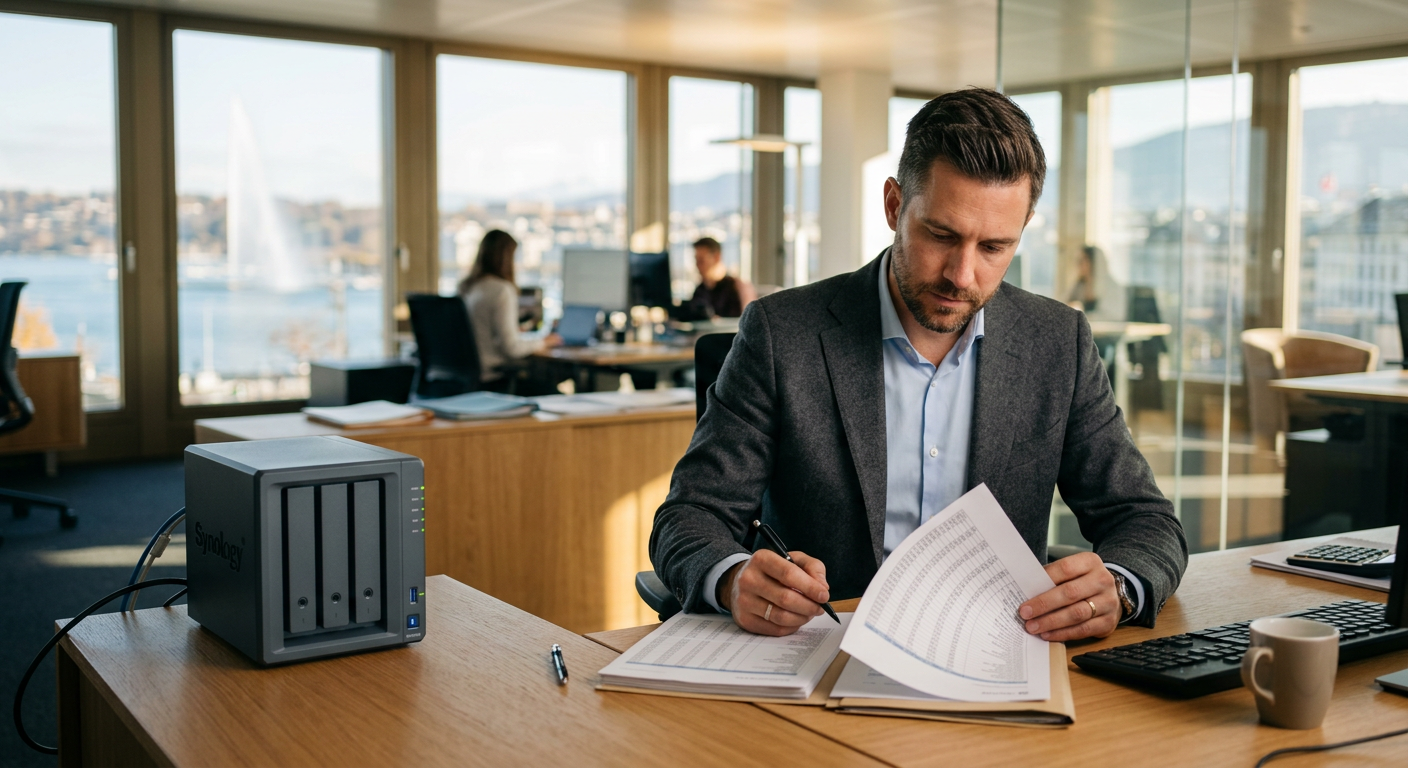 Fiduciaire suisse travaillant avec un agent IA on-premise sur des documents financiers